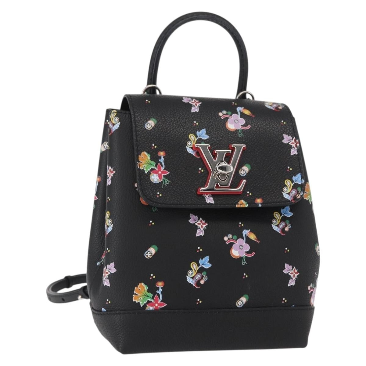 Louis Vuitton Lockme Backpack Floral Printed Leather Black Leather Backpack Bag (Authentic  )