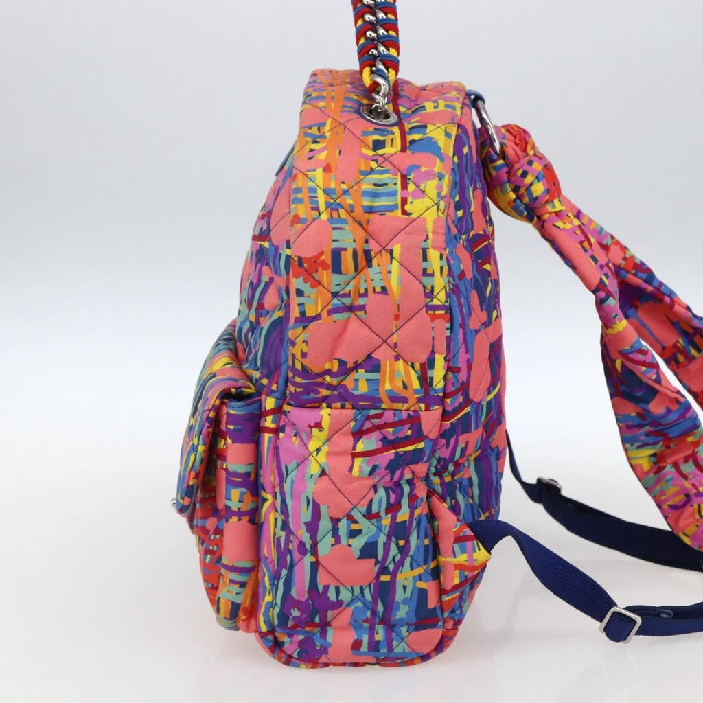 Chanel Cc Pocket Backpack Quilted Printed Foulard Multicolour Nylon Backpack Bag (Authentic  )