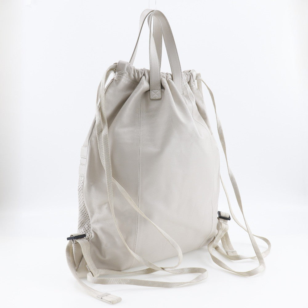 Bottega Veneta Drawstring Backpack Perforated Leather Beige Calfskin Backpack Bag (Authentic  )