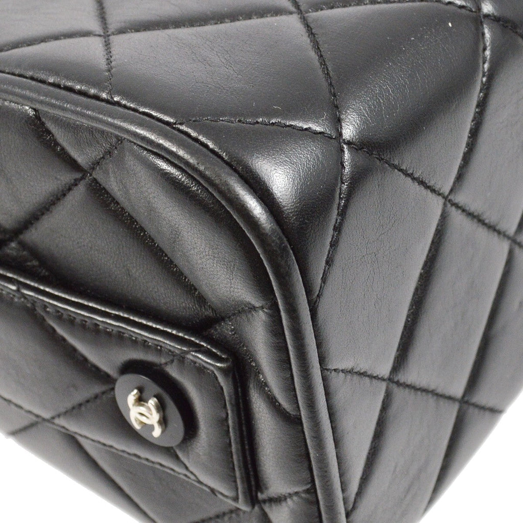 Chanel Vintage Metal Box Bag Quilted Lambskin Black Leather Handbag (Authentic  )