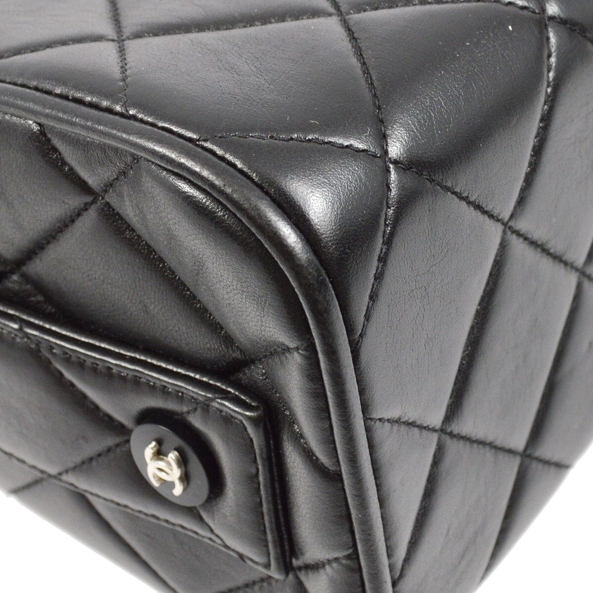 Chanel Vintage Metal Box Bag Quilted Lambskin Black Leather Handbag (Authentic  )