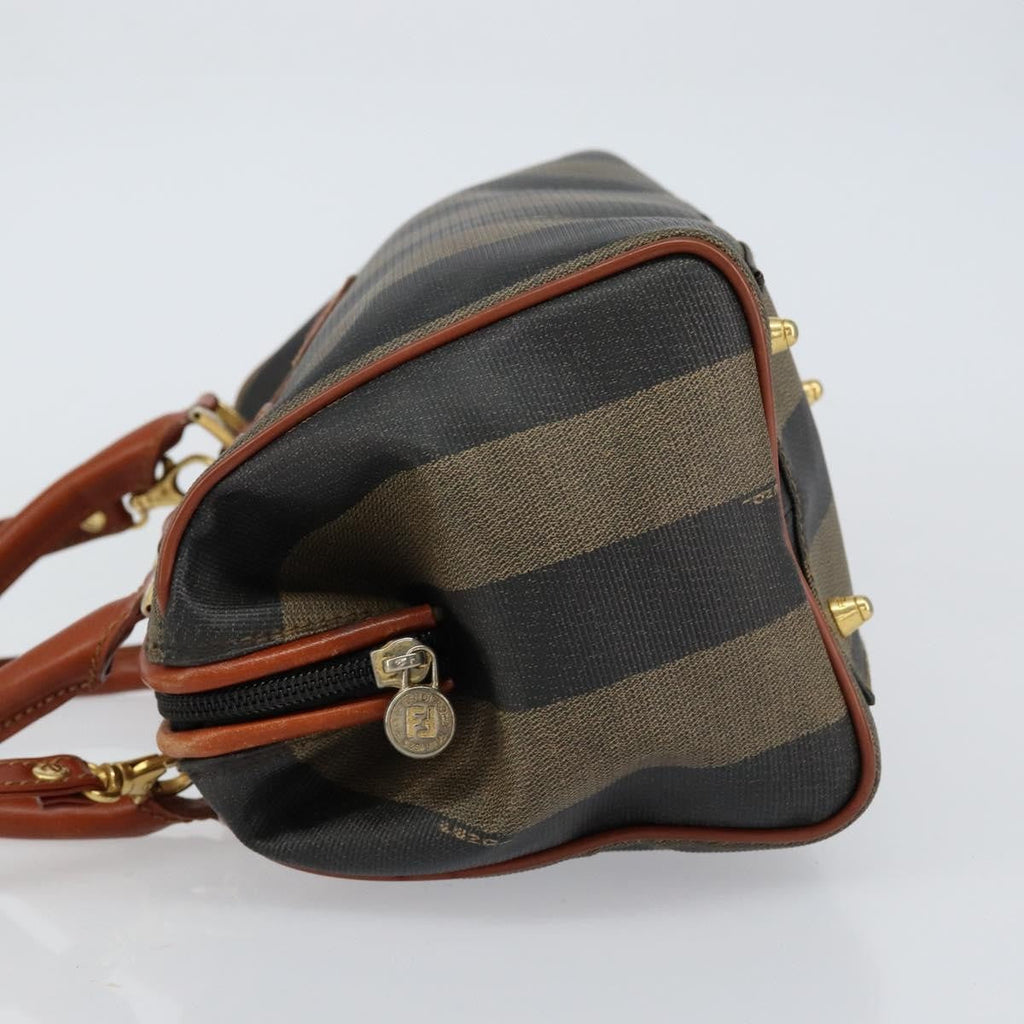 Fendi Vintage Pequin Convertible Boston Bag Coated Canvas Black Canvas Handbag (Authentic  )