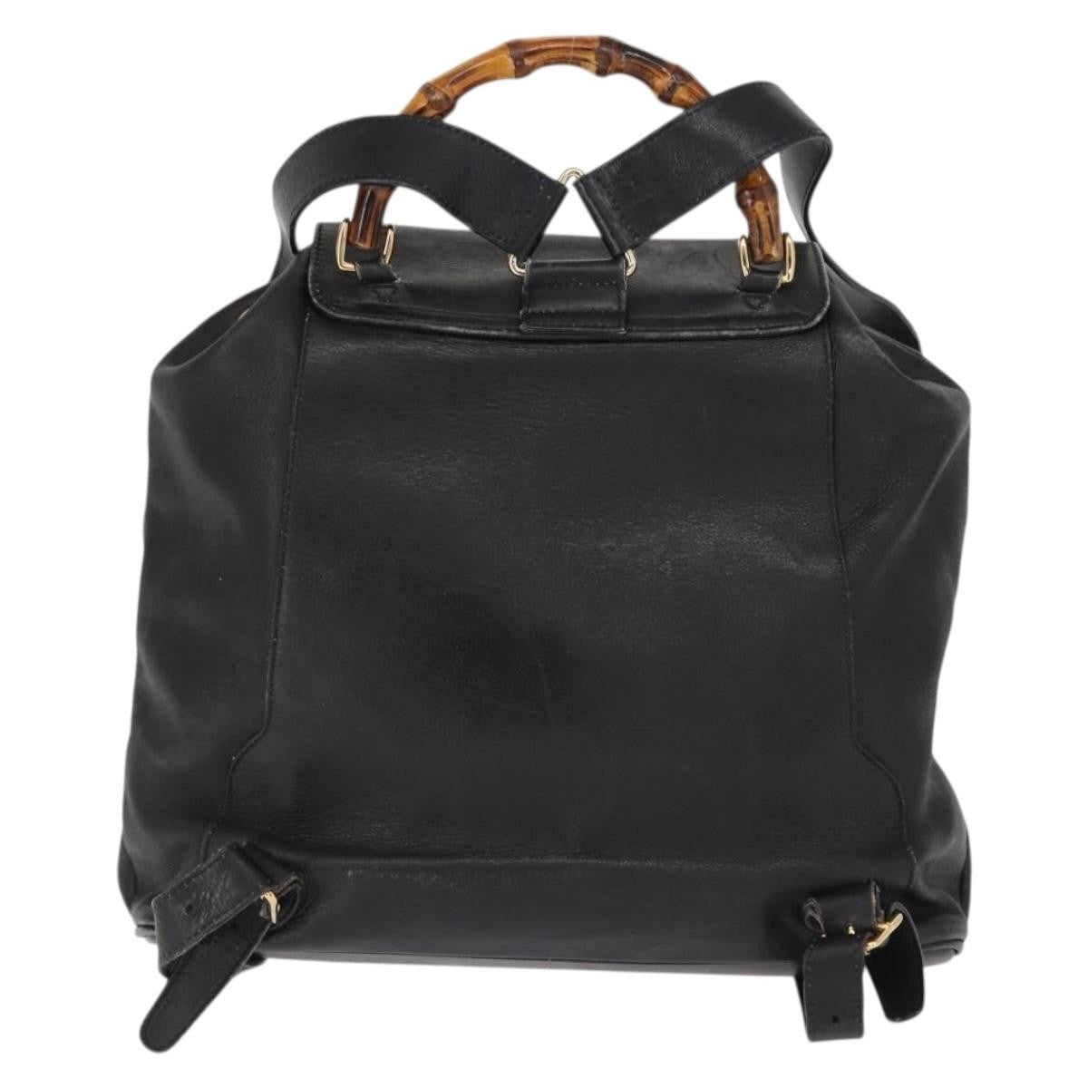 Gucci Vintage Bamboo Backpack Leather Black Leather Backpack Bag (Authentic  )