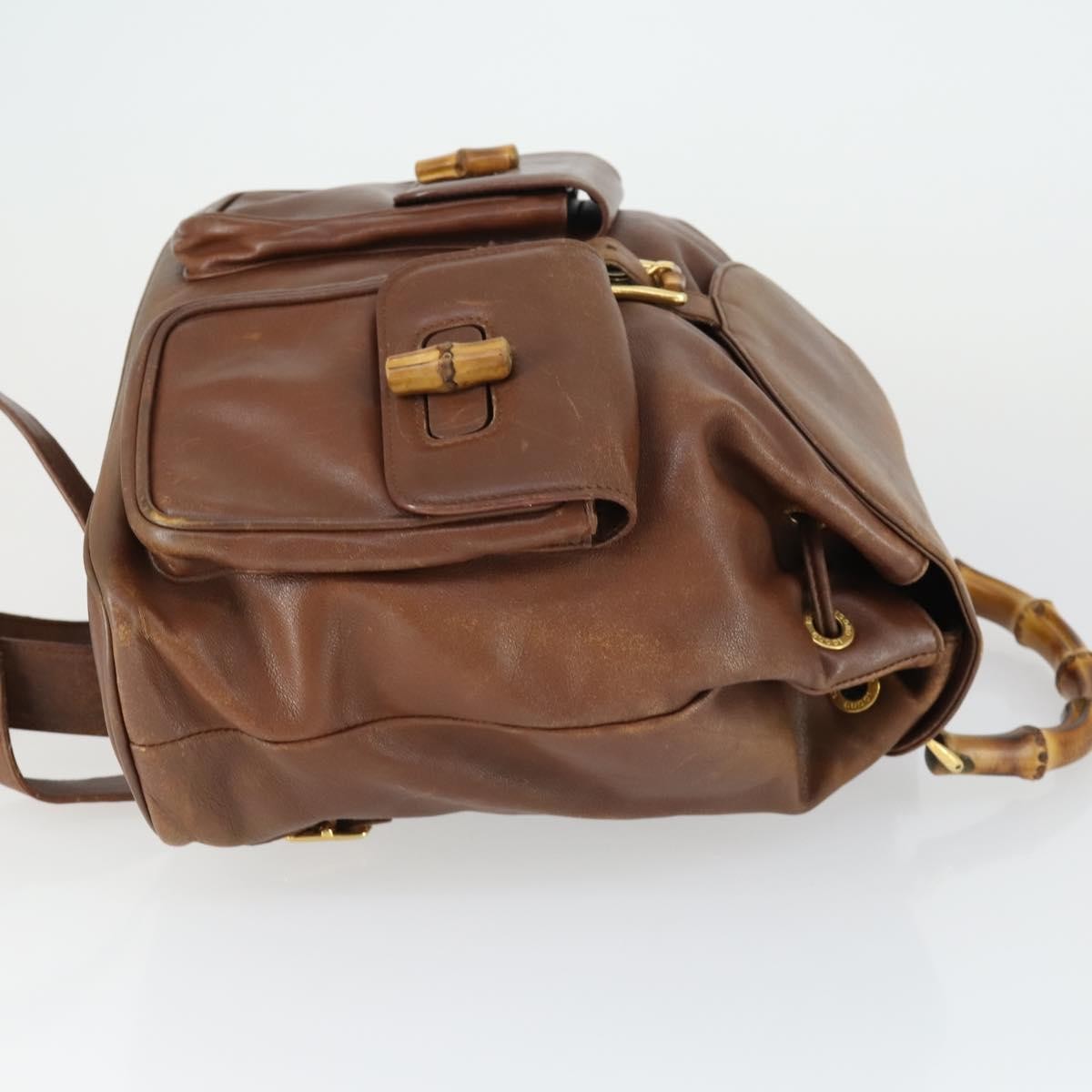 Gucci Vintage Bamboo Backpack Leather Brown Leather Backpack Bag (Authentic  )