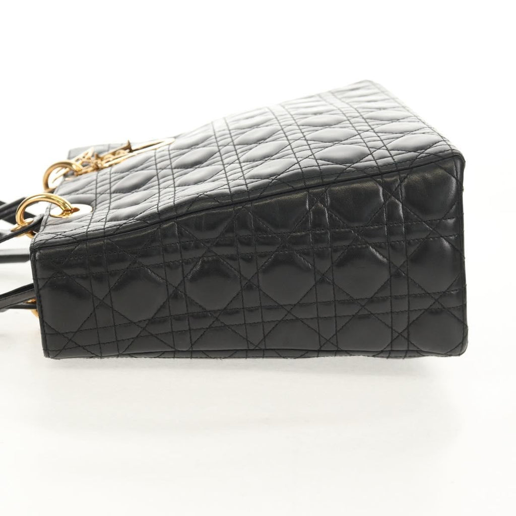 Christian Dior Lady Dior Bag Leather Black Leather Handbag ( )