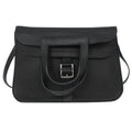Hermes Halzan Bag Clemence Black Leather Bag (Authentic  )