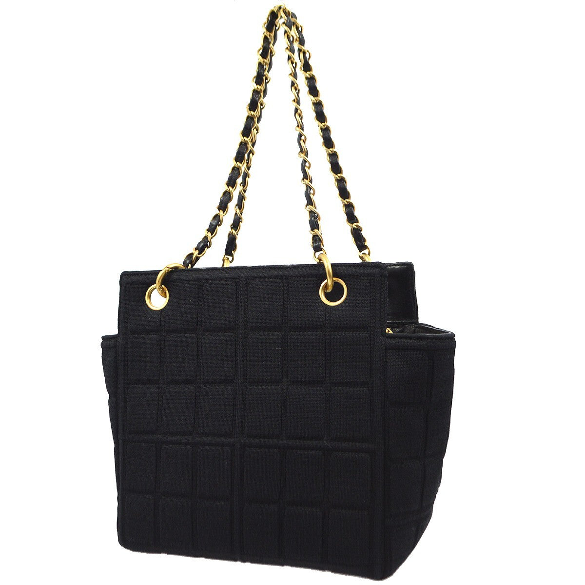 Chanel Chocolate Bar Chain Tote Quilted Jersey Black Cotton Handbag (Authentic  )