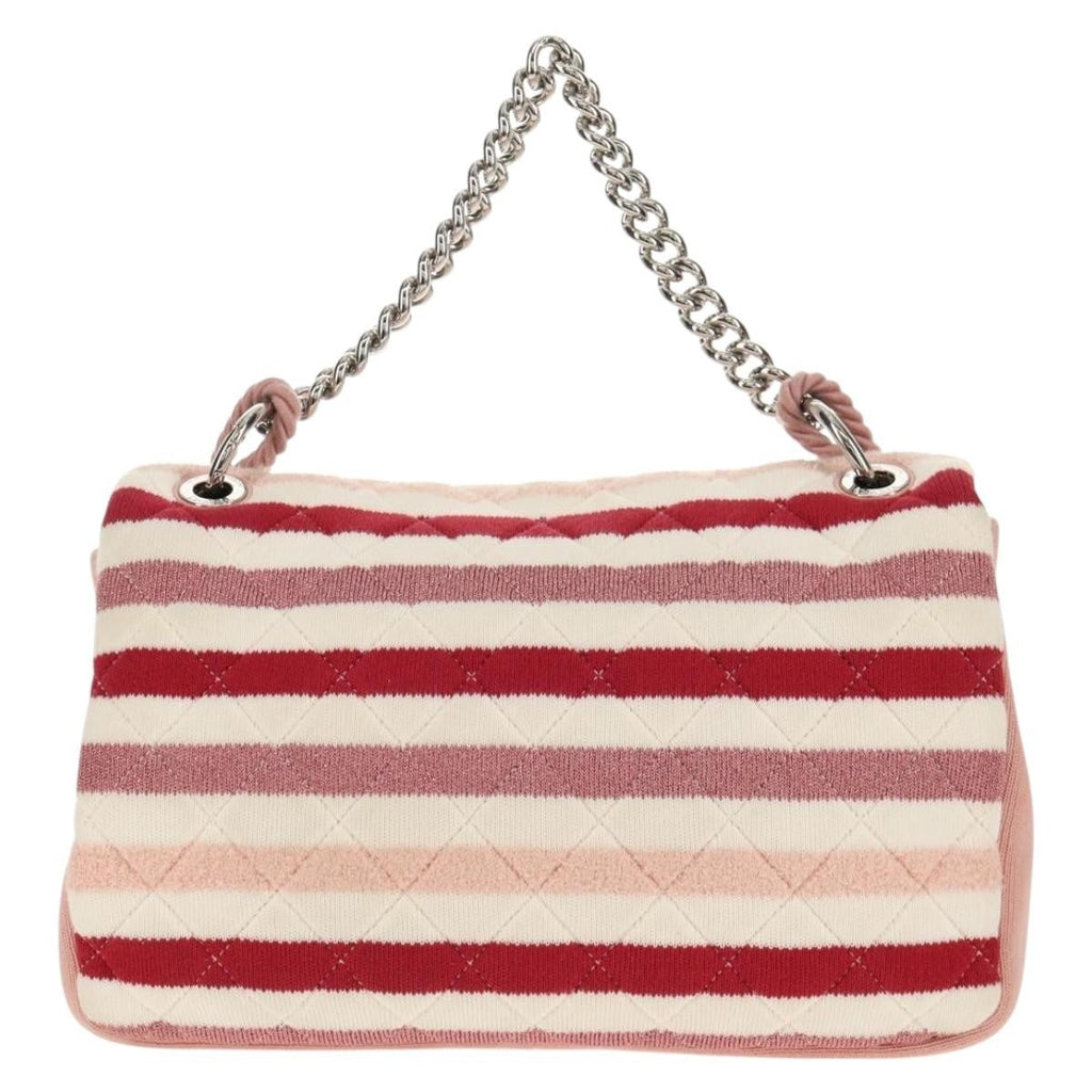 Chanel Vintage Flap Shoulder Bag Canvas Pink Leather Handbag ( )