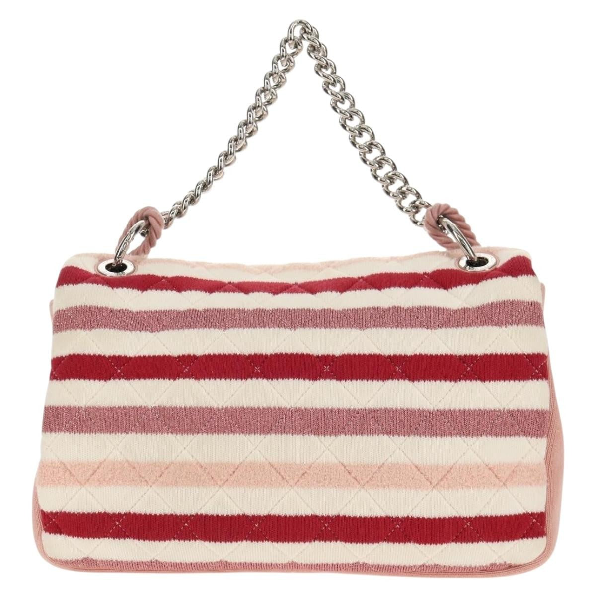 Chanel Vintage Flap Shoulder Bag Canvas Pink Leather Handbag ( )