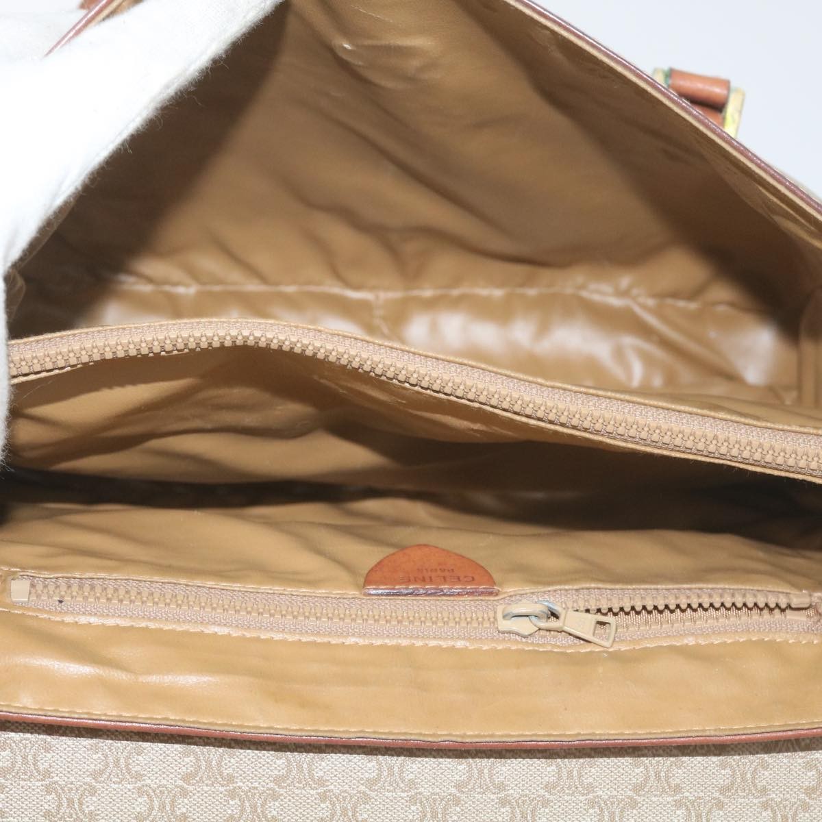Celine Vintage Macadam Handbag Canvas And Leather Beige Canvas Handbag (Authentic  )
