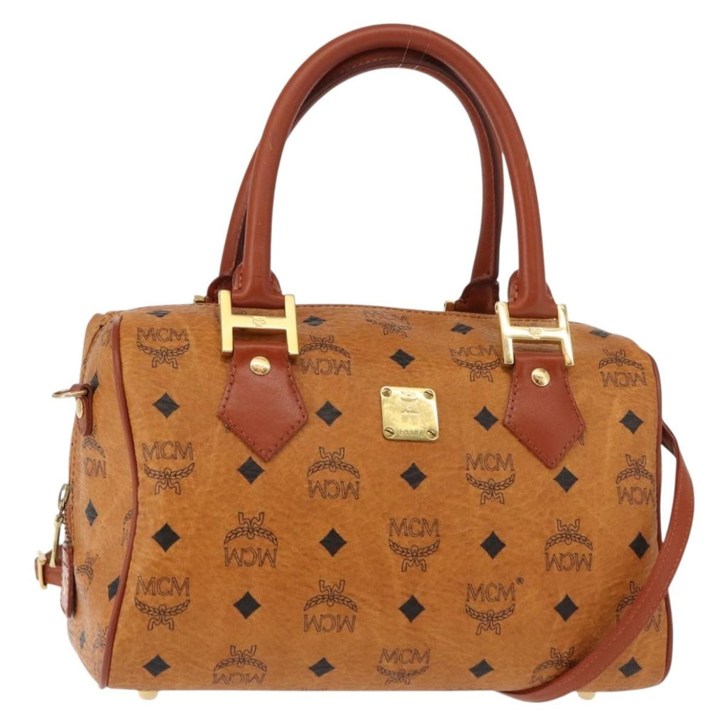 MCM Visetos Logogramme Handbag Canvas And Leather Brown Canvas Handbag (Authentic  )