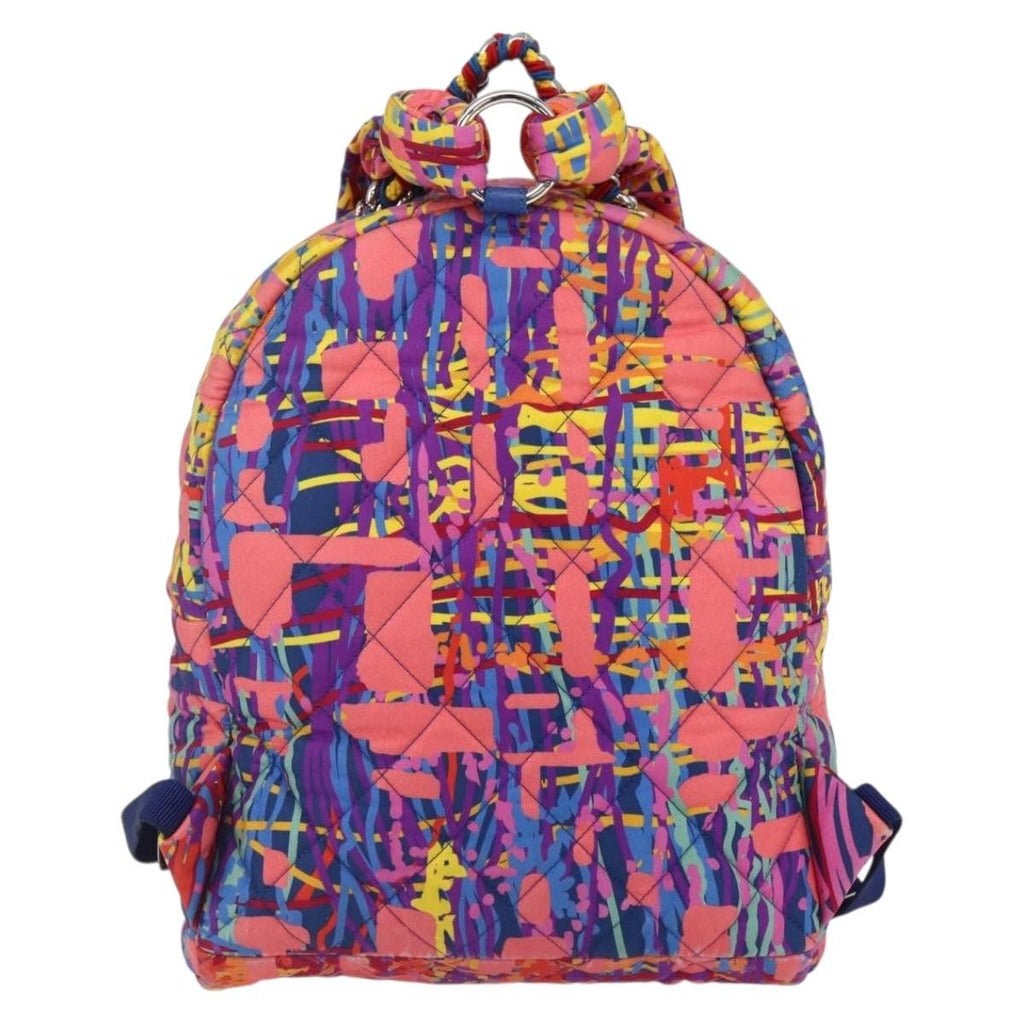 Chanel Cc Pocket Backpack Quilted Printed Foulard Multicolour Nylon Backpack Bag (Authentic  )