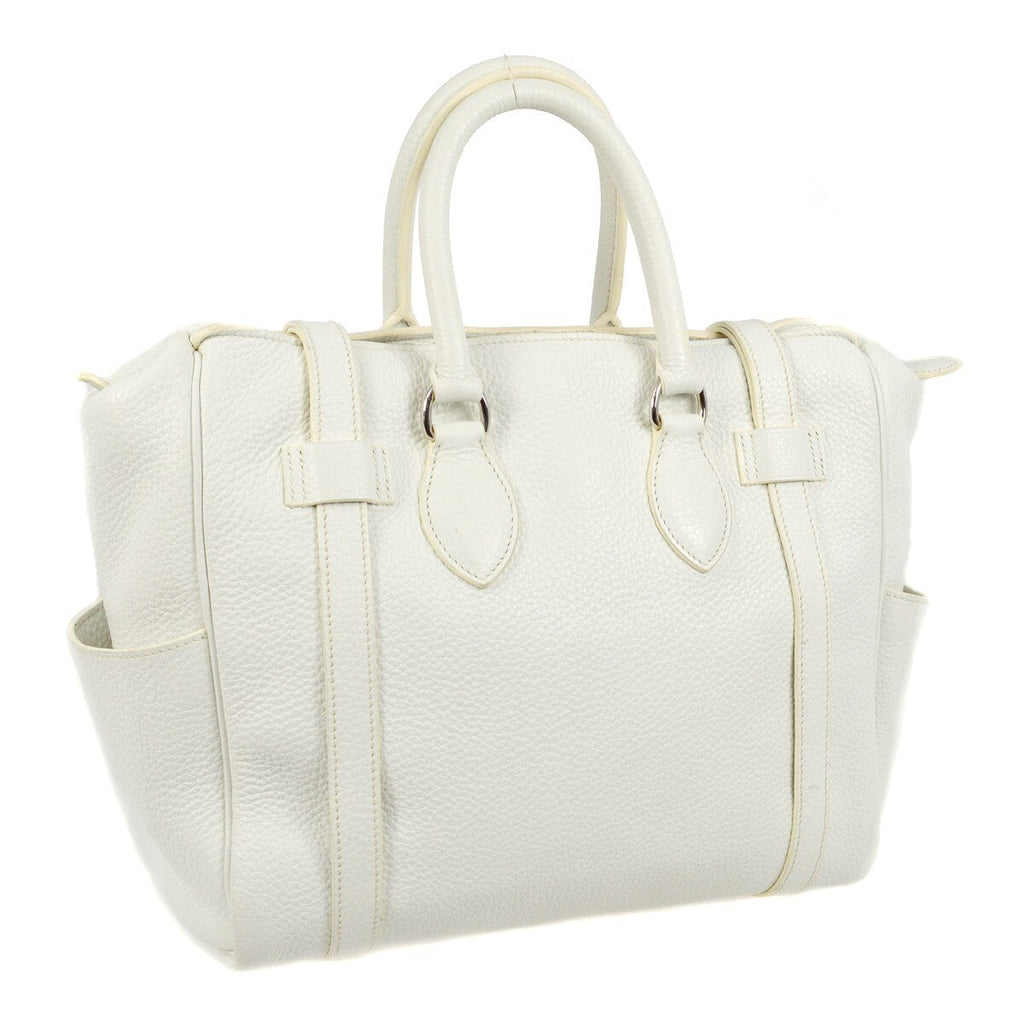 Hermes Pursangle Bag Leather White Leather Handbag (Authentic  )