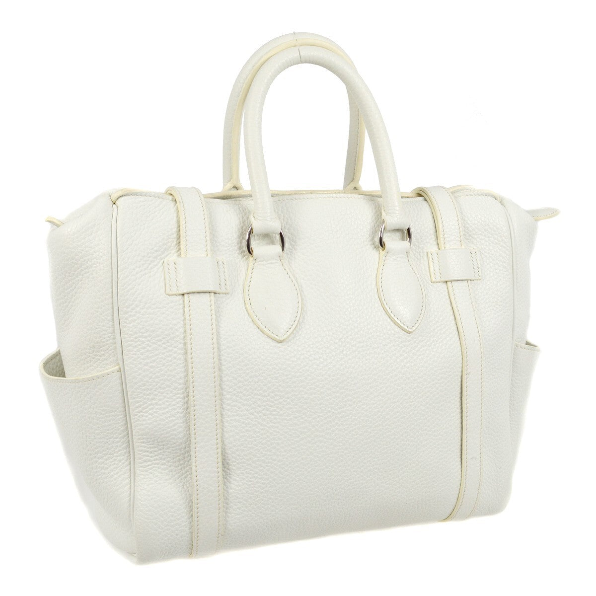 Hermes Pursangle Bag Leather White Leather Handbag (Authentic  )