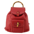 Gucci Vintage Bamboo Backpack Leather Red Leather Backpack Bag (Authentic  )