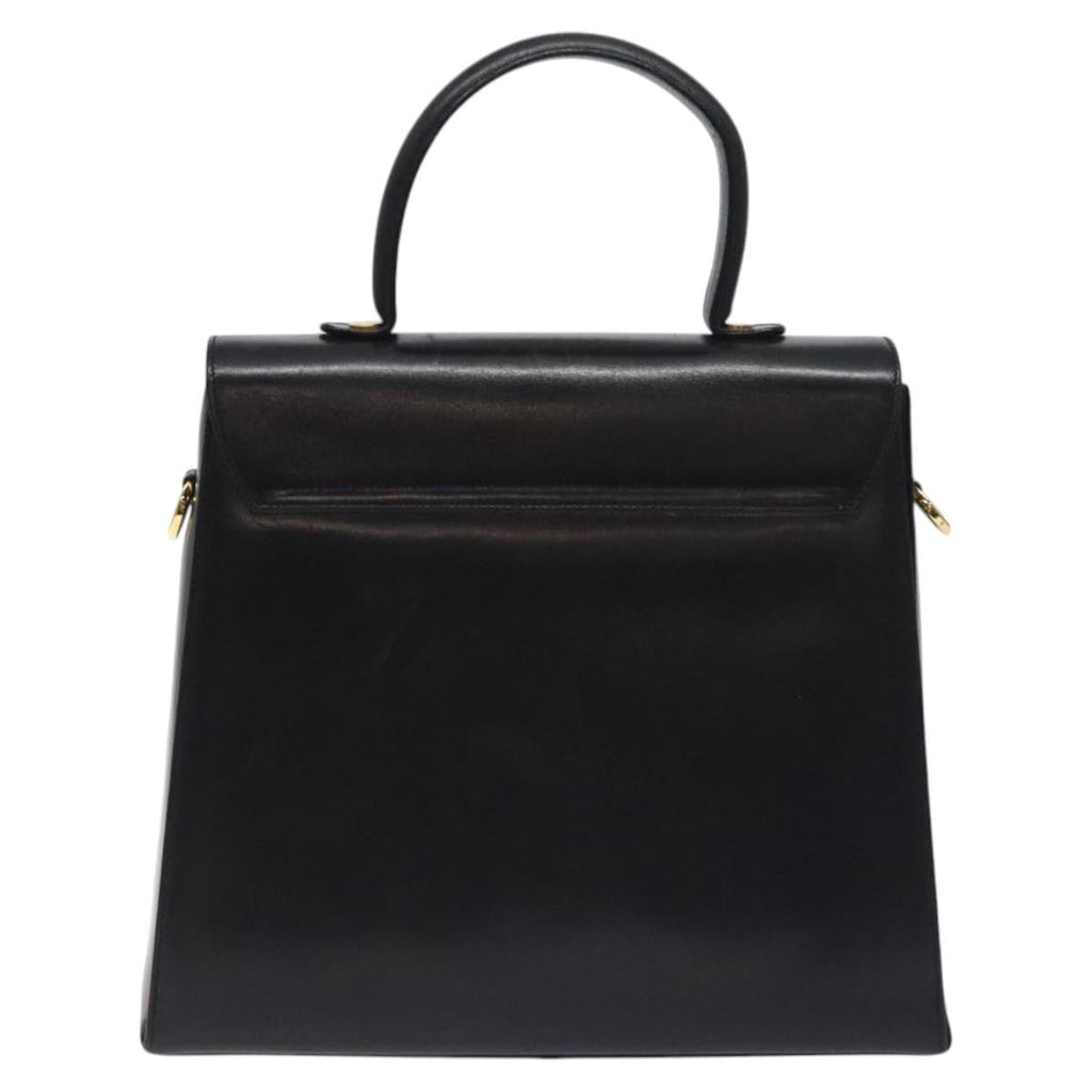 Salvatore Ferragamo Convertible Top Handle Bag Leather Black Leather Handbag (Authentic  )