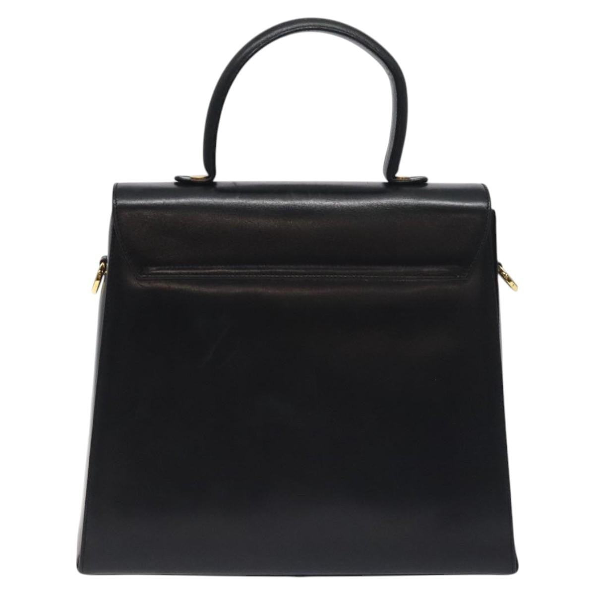 Salvatore Ferragamo Convertible Top Handle Bag Leather Black Leather Handbag (Authentic  )