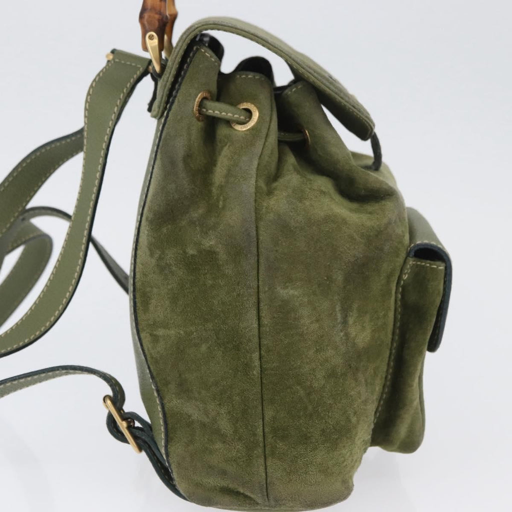 Gucci Gucci Bamboo Backpack Daim Khaki Leather Backpack Bag (Authentic  )