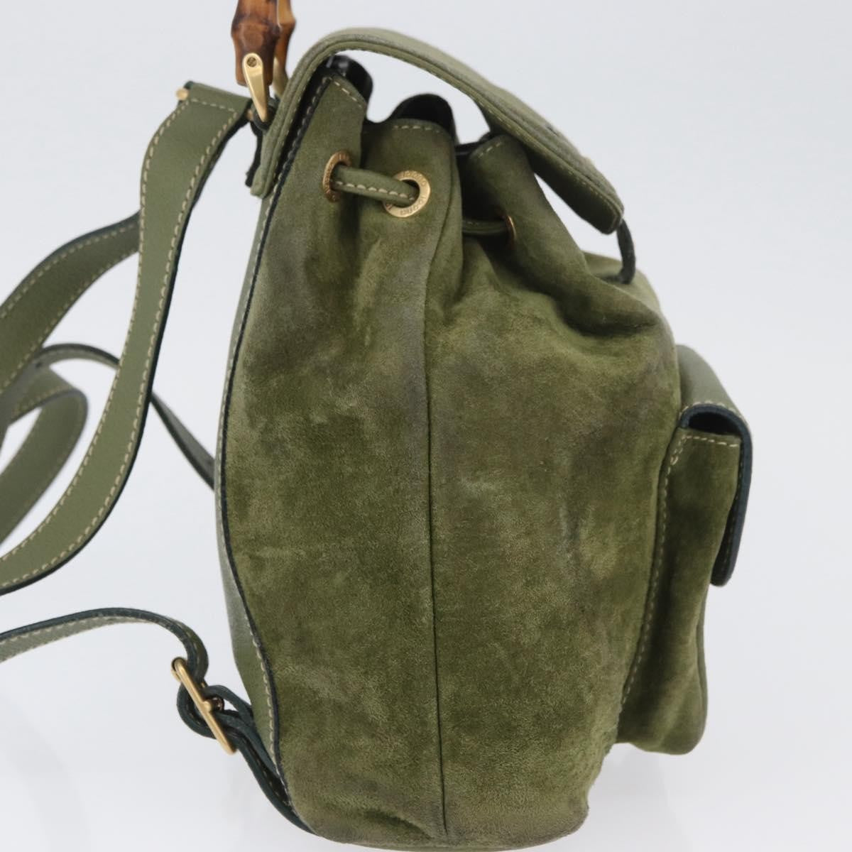 Gucci Gucci Bamboo Backpack Daim Khaki Leather Backpack Bag (Authentic  )