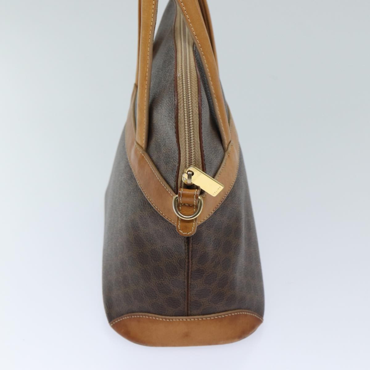 Celine Vintage Macadam Handbag Canvas And Leather Brown Canvas Handbag (Authentic  )