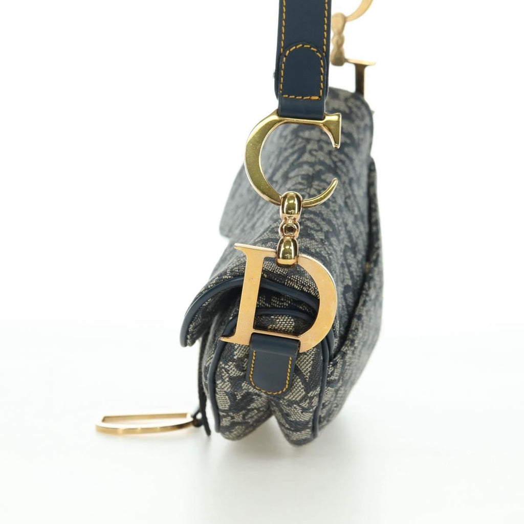 Christian Dior Saddle Handbag Oblique Canvas Navy Canvas Handbag ( )