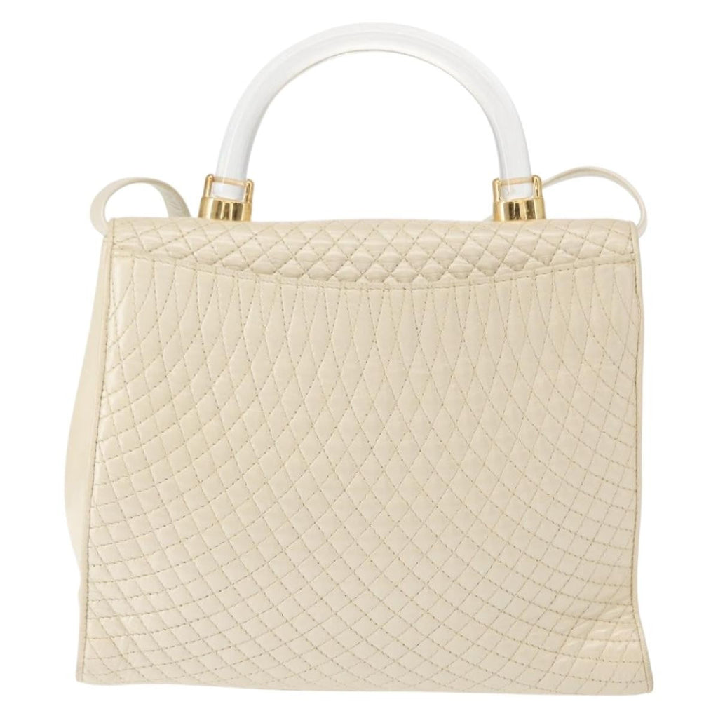 Bally Vintage Handbag Quilted Leather Beige Leather Handbag (Authentic  )