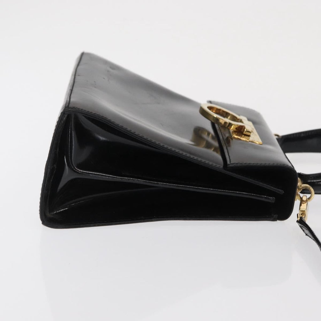 Salvatore Ferragamo Gancini Convertible Top Handle Bag Patent Leather Black Patent_Leather Handbag (Authentic  )