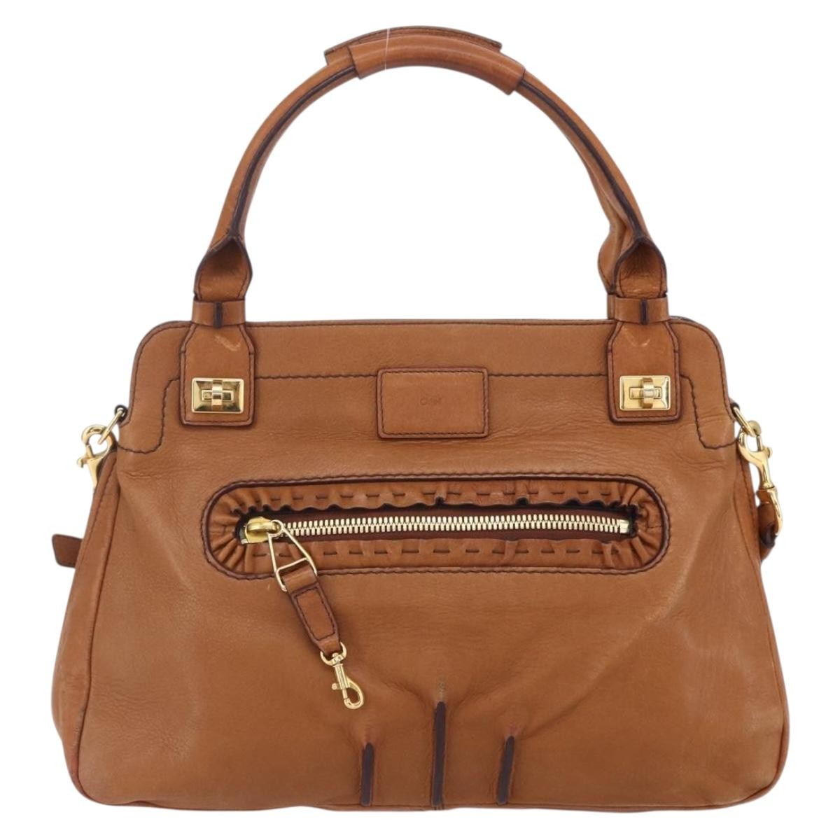 Chloe Margaret Handbag Leather Brown Leather Handbag (Authentic  )