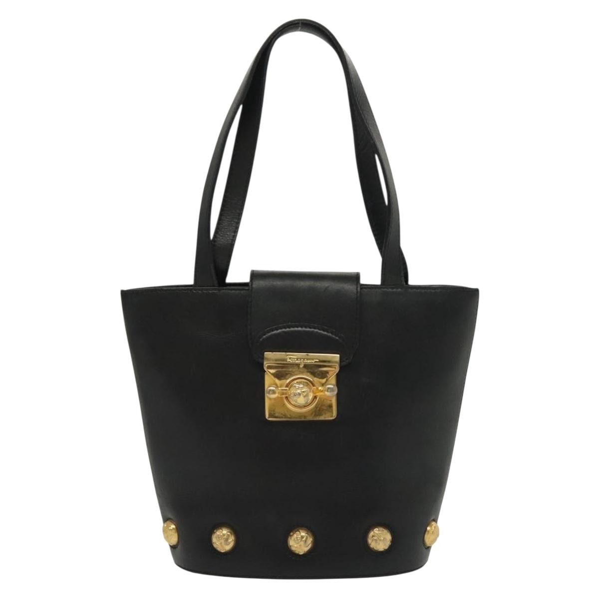 Salvatore Ferragamo Vintage Handbag Leather Black Leather Handbag (Authentic  )