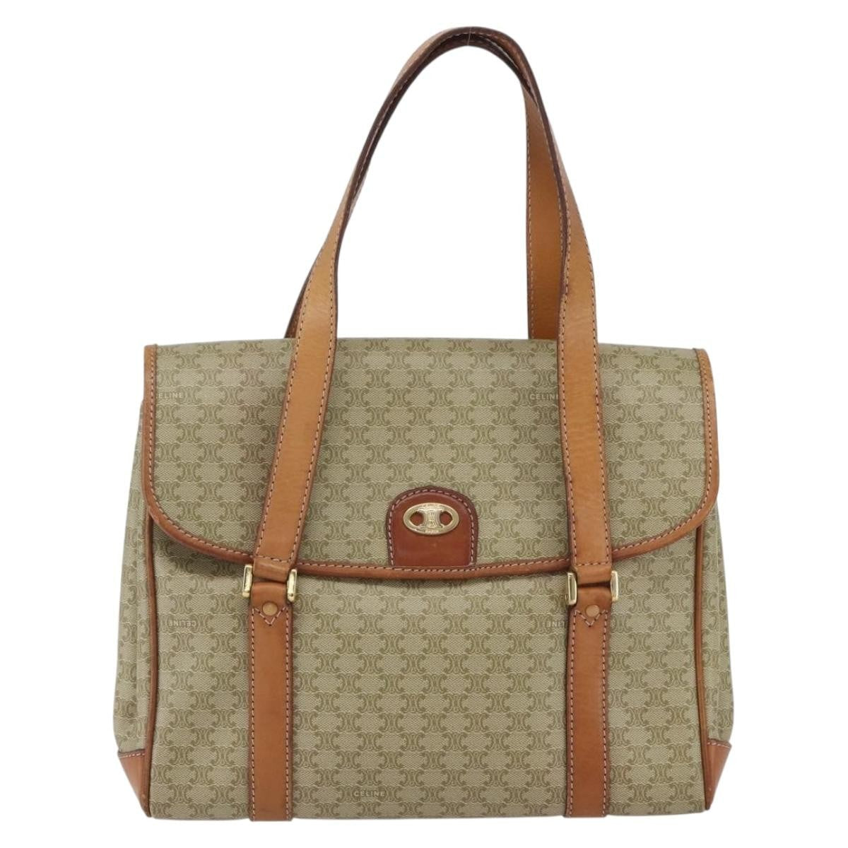 Celine Vintage Macadam Handbag Canvas And Leather Beige Canvas Handbag (Authentic  )