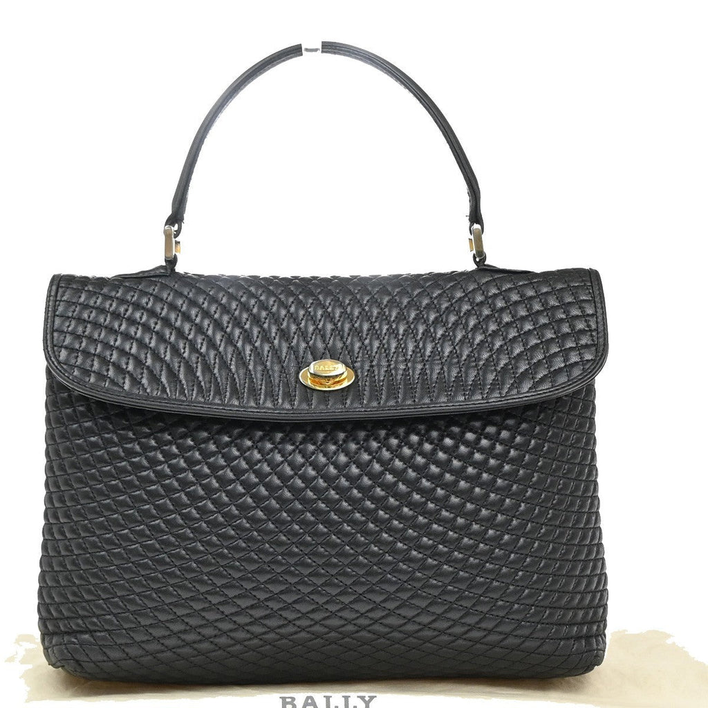Bally Vintage Handbag Quilted Leather Black Leather Handbag (Authentic  )