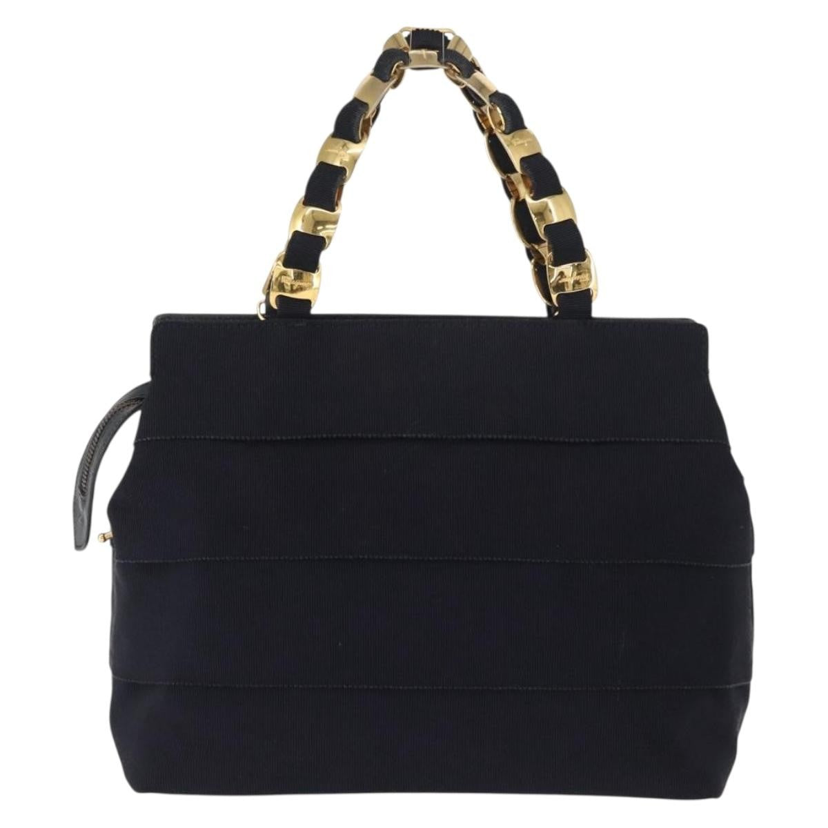 Salvatore Ferragamo Vala Handbag Canvas Navy Canvas Handbag (Authentic  )