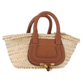 Chloe Marcie Basket Bag Raffia And Leather Beige Wicker Handbag (Authentic  )