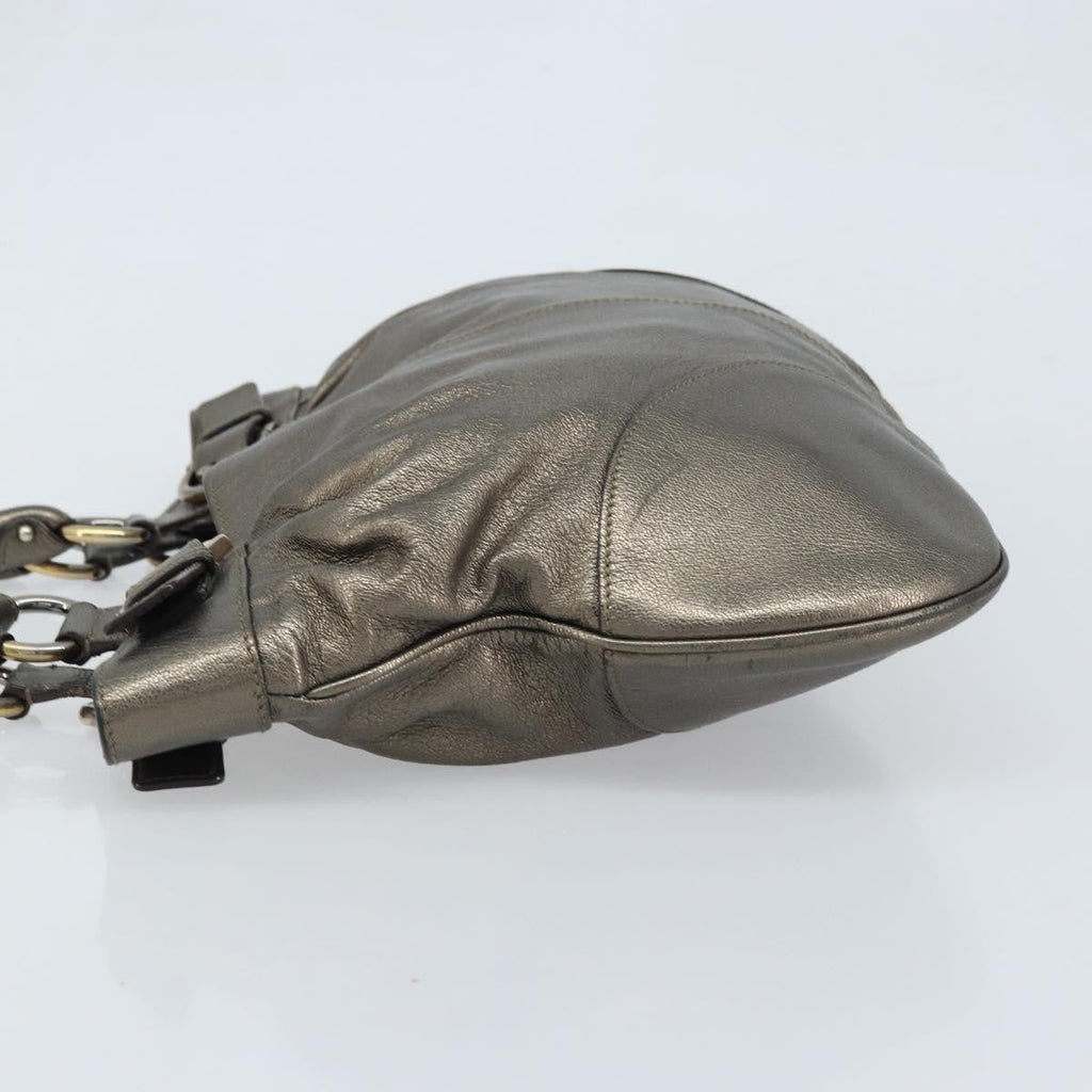 Salvatore Ferragamo Gancini Handbag Leather Gold Leather Handbag (Authentic  )
