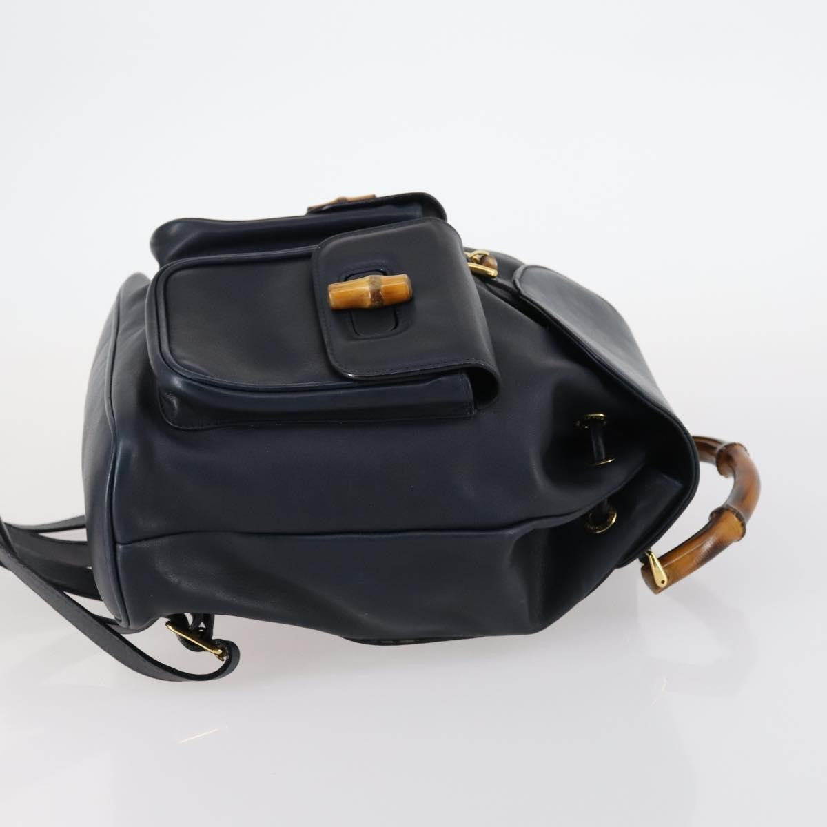 Gucci Vintage Bamboo Backpack Leather Navy Leather Backpack Bag (Authentic  )