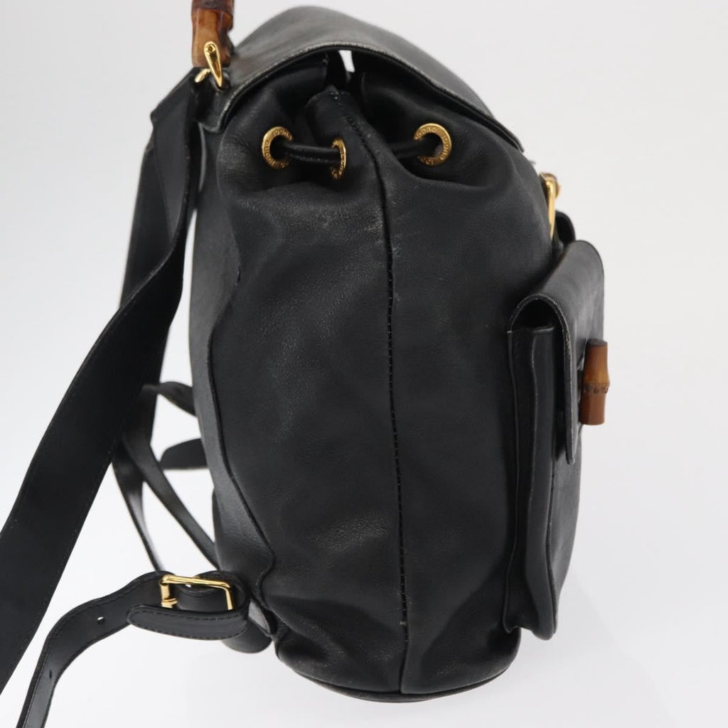 Gucci Vintage Bamboo Backpack Leather Black Leather Backpack Bag (Authentic  )