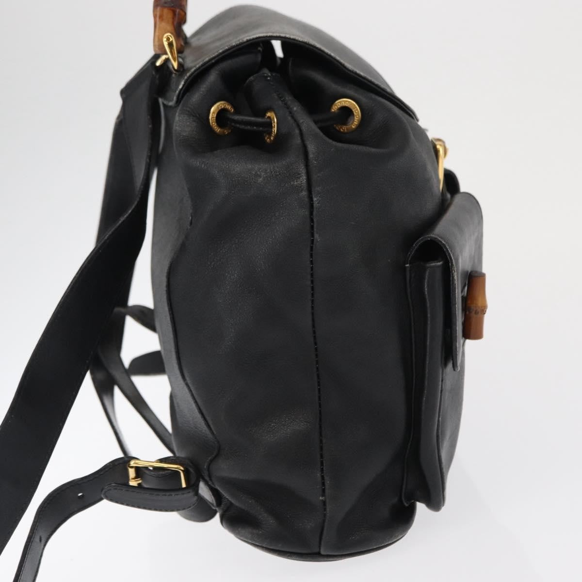 Gucci Vintage Bamboo Backpack Leather Black Leather Backpack Bag (Authentic  )