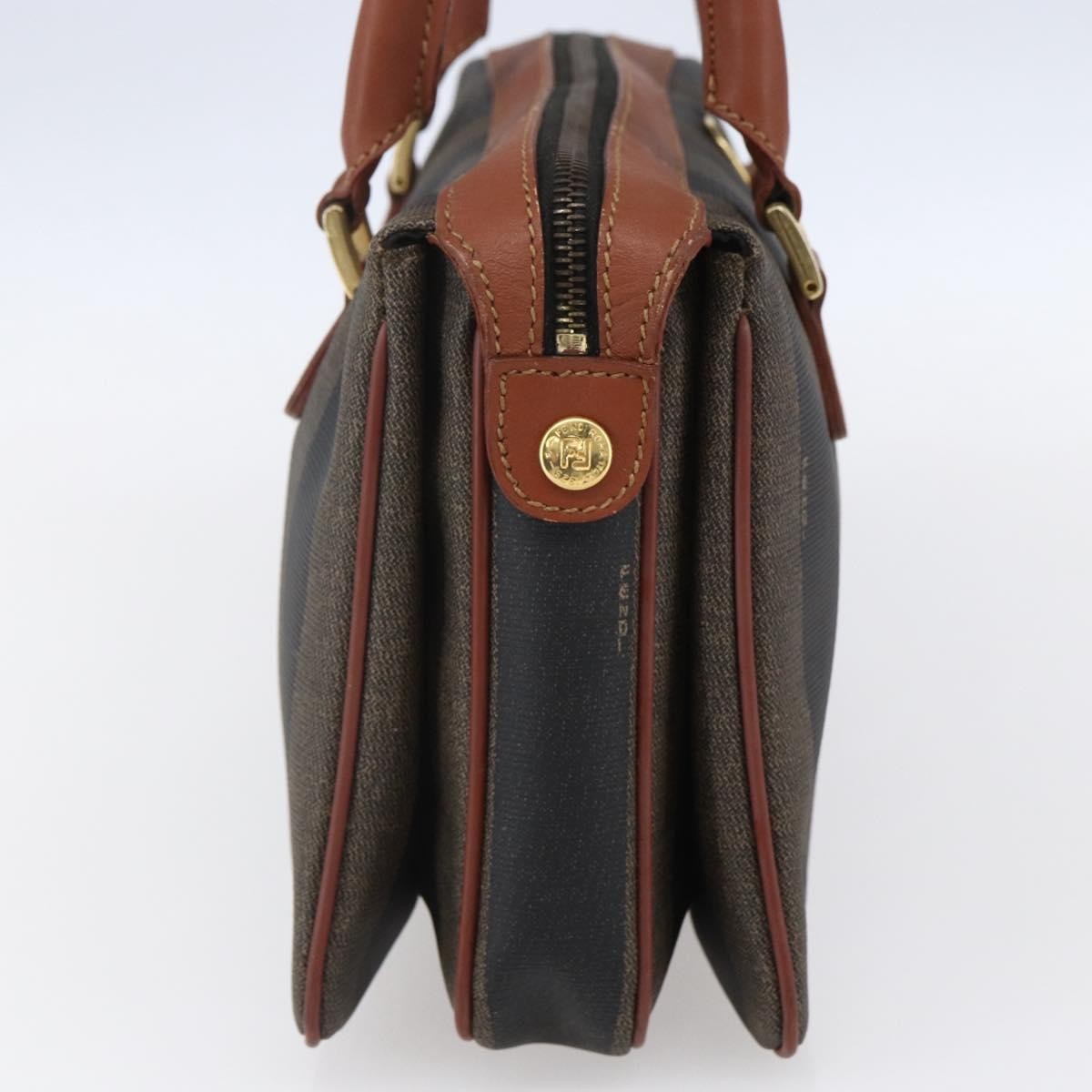 Fendi Vintage Pequin Convertible Boston Bag Coated Canvas Brown Canvas Handbag (Authentic  )