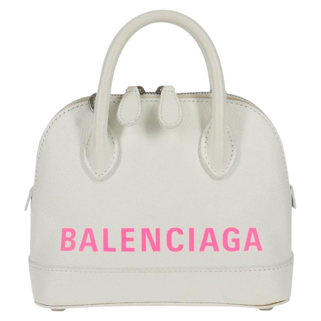 Balenciaga Logo Ville Bag Leather White Leather Handbag (Authentic  )