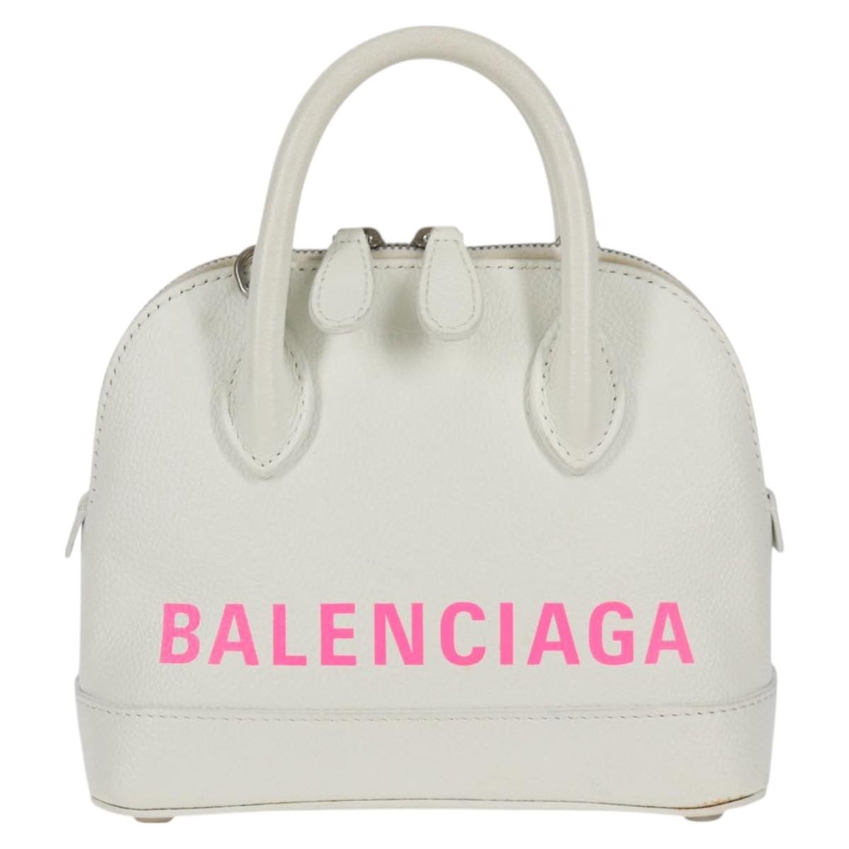 Balenciaga Logo Ville Bag Leather White Leather Handbag (Authentic  )