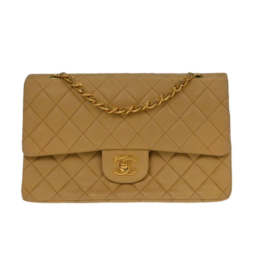 Chanel Timeless - Classic Double Flap Bag Leather Beige Calfskin Handbag ( )