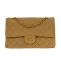 Chanel Timeless - Classic Double Flap Bag Leather Beige Calfskin Handbag ( )