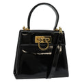 Salvatore Ferragamo Gancini Convertible Top Handle Bag Patent Leather Black Patent_Leather Handbag (Authentic  )