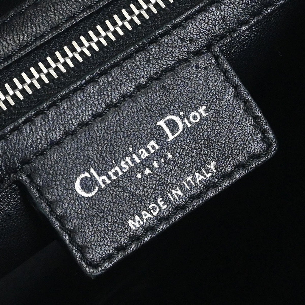 Christian Dior Vintage Lady Dior Bag Cannage Quilt Lambskin Black Leather Handbag (Authentic  )