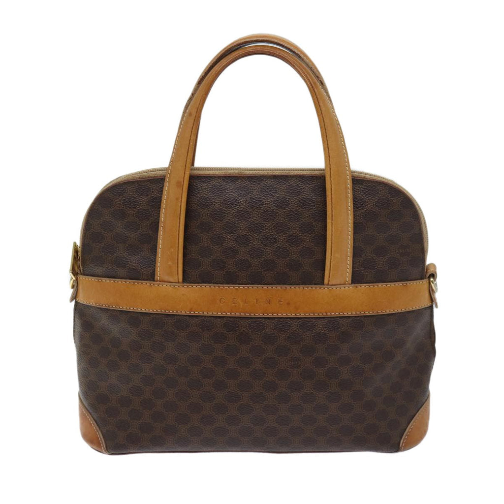 Celine Vintage Macadam Handbag Canvas And Leather Brown Canvas Handbag (Authentic  )