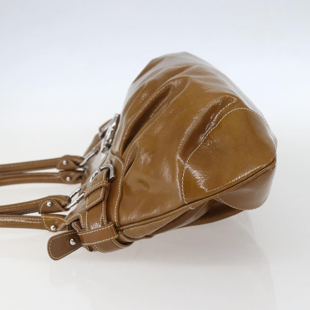 Salvatore Ferragamo Gancini Handbag Patent Leather Brown Patent_Leather Handbag (Authentic  )