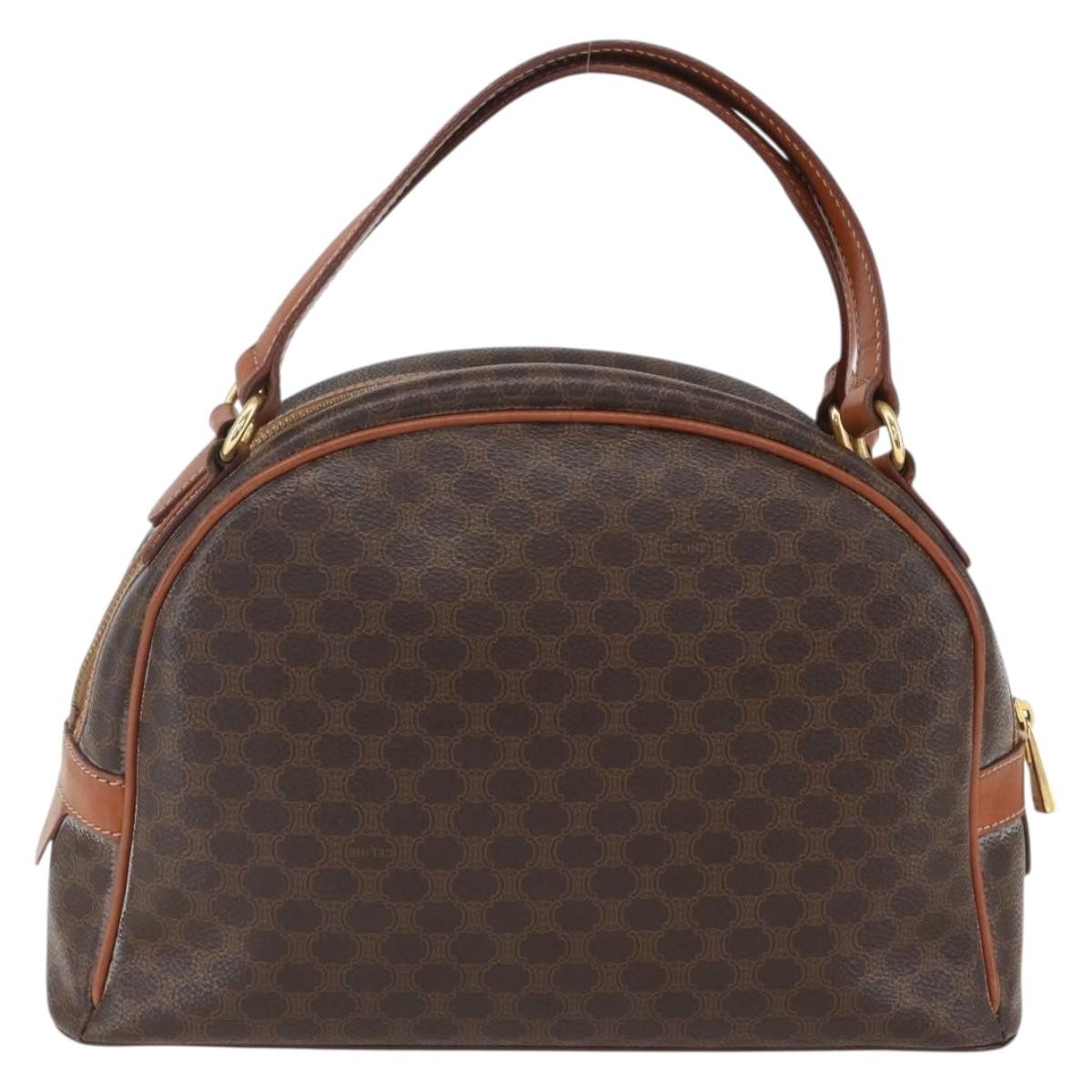 Celine Vintage Macadam Handbag Canvas And Leather Brown Canvas Handbag (Authentic  )
