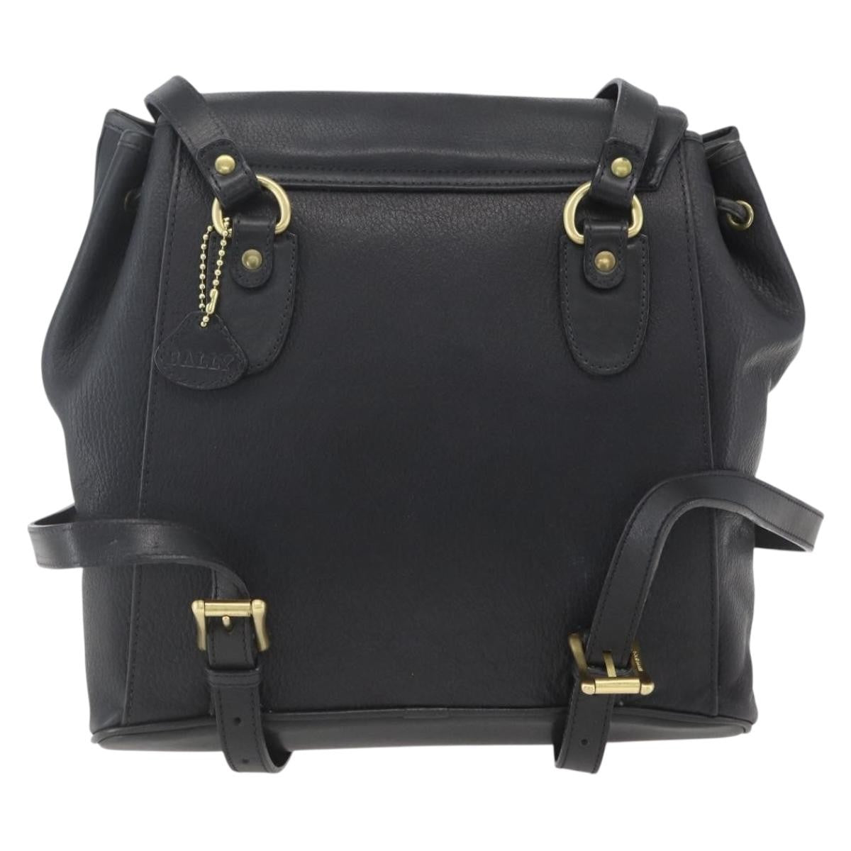 Bally Vintage Backpack Leather Black Leather Backpack Bag (Authentic  )