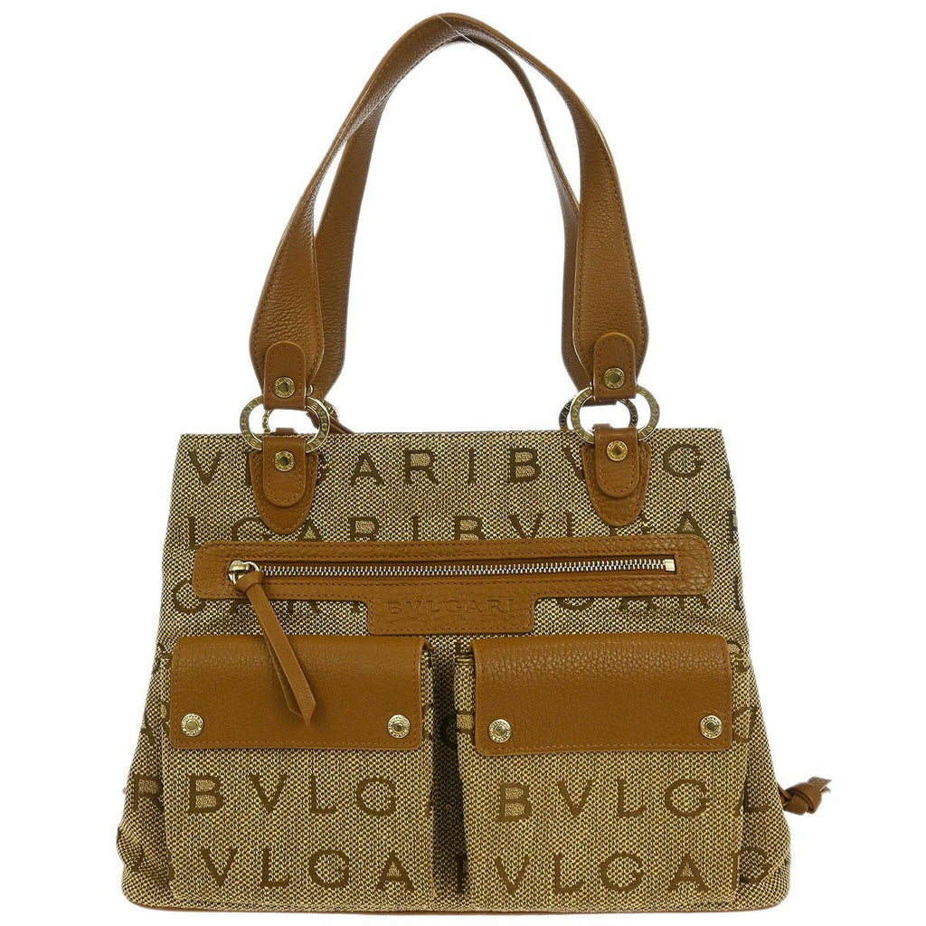 Bvlgari Logomania Handbag Canvas Brown Canvas Handbag (Authentic  )