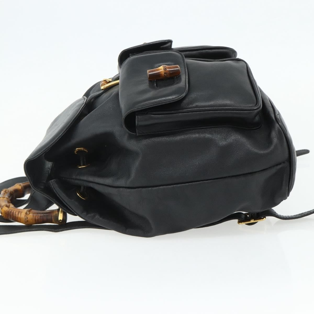 Gucci Vintage Bamboo Backpack Leather Black Leather Backpack Bag (Authentic  )